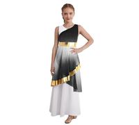 Yruioon Vestito da danza lirica, con gradiente di colore metallizzato, dea greca, senza maniche, da principessa, per la chiesa, per il battesimo, Nero , 170 cm-176 cm