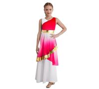 Yruioon Vestito da danza lirica, con gradiente di colore metallizzato, dea greca, senza maniche, da principessa, per la chiesa, per il battesimo, Colore: rosso, 134-140 cm