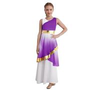 Yruioon Vestito da danza lirica, con gradiente di colore metallizzato, dea greca, senza maniche, da principessa, per la chiesa, per il battesimo, Lilla, 170 cm-176 cm