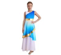 Yruioon Vestito da danza lirica, con gradiente di colore metallizzato, dea greca, senza maniche, da principessa, per la chiesa, per il battesimo, blu royal, 170 cm-176 cm