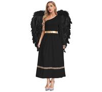 Yruioon Vestito da donna con angelo, costume da angelo di Natale, vestito con ali d'angelo, Halloween, Carnevale, abito da festa, nero, M