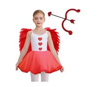 Yruioon Vestito da ragazza con angelo, Dio dell'amore, abito da ballo con ali d'angelo, accessorio per Halloween, carnevale, feste, colore rosso, 134-140
