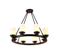 YRYRYW Antique Illuminazione a soffitto Rotondo Vintage per l'isola della Cucina, Ruota del vagone Rustico Durante la Luce, tonalità di Vetro Bianco Smerigliato, lampadario in Ferro Rotondo