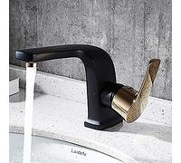 YRYRYW Basin Faucet Deck Mounted Basin Faucets Gold Handle Distinctive Bathroom Crane Cold Hot Water Mixer Tap-Black,Black Household faucets