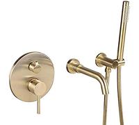 YRYRYW Bathtub Shower Faucet Wall Mount 360 Rotation Spout Shower Brass Handshower Brushed Gold Bathroom Shower System Tap Household faucets