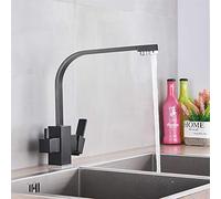 YRYRYW Brass Matte Black Chrome Kitchen Faucet Filter Sink Faucet Double 360 °Rotatable Deck Mounted Kitchen Tap with Filtered Water Household faucets