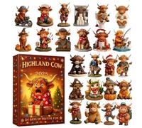 YRYRYW Calendario dell'Avvento della Mucca delle Highland | Decorazioni per la casa della Mucca delle Highland 2D 2025 | Decorazioni per L'Albero di Natale con Conto alla rovescia per Animali