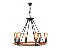 YRYRYW Corda di Canapa Industriale Durante Le luci a 6 luci a 6 luci rustiche lampadario a soffitto a Ruota del vagone Rotondo con Corda per Il Magazzino Bar Home Home Agricoltore di Gambe rapa di