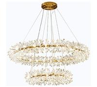 YRYRYW Crystal Chandelier LED 2 Ring Chandelier Ceiling Lighting Dining Room Kitchen Corridor,G4 Nordic Ring Crystal Lamp-Gold Bronze And Crystal 80+60cm Household faucets