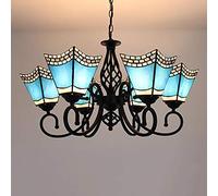 YRYRYW E27 American Retro Chandelier,Nordic Mediterranean Pastoral Personality Chandelier,Dining Room Corridor Living Room Bedroom-Blue 6 Head Household faucets