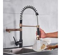 YRYRYW Kitchen Taps Black And Pink Gold Spring Pull Down Kitchen Sink Faucet Mixer Hot And Cold Water Crane Faucet with Double Spout Deck Mounted Household faucets