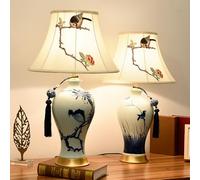YRYRYW Lamp 27" Single Table Lamps for Living Room Blue And White Porcelain Table Lamps Bird Flower Embroidery Shade Farmhouse Bedside Nightstand Lamp Retro Desk End Lamp for Bedroom Home Office