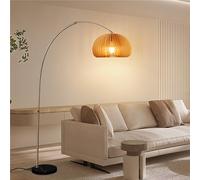 YRYRYW Lamp Arc Floor Lamps for Living Room with 3 Color Temperatures, Marble Base Standing Lamp with Wood Shade, Height Adjustable Industrial Floor Lamp, Farmhouse Tall Lamp for Bedroom Couch Sofa