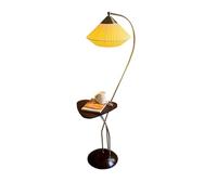 YRYRYW Light Floor Lamp with Table Arc Floor Lamp with Shelves, Mid Century Floor Lamp with End Table, Farmhouse Rustic Floor Standing Lamps with Fabric Shade & Wood Base for Living Room Household