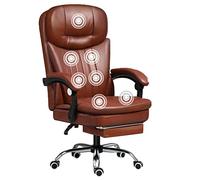 YRYRYW Sedia da scrivania ergonomica per Massaggio per casa e Ufficio con Massaggio a 7 Punti, poggiapiedi, Pelle Sintetica, Ruote, Sedia da Toilette Girevole e rotolante e Cuscino Lombare,/Marrone