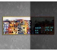 YS-Art Arte astratta «Piccola città» | Quadri acrilici su tela wohndecor | Dipingere la luce al buio | Arte fosforescente | Quadro acrilico astratto Vernice rotonda luminosa