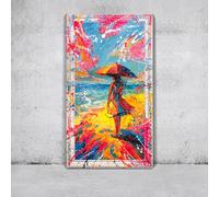YS -Art Colorato acrilico donna sulla spiaggia pittura su tela con cornice serie autore dipinta a mano parete soggiorno moderna decorazione casa immagini ufficio vera arte 140x70 cm