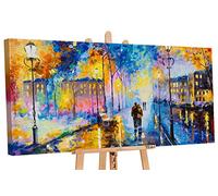 YS-Art | Dipinti a Mano Colori acrilici Serata Romantica | Quadro Dipinto a Mano | 130x70cm | Pittura | Dipinti Modern | Quadri Dipinti a Mano | Azzurro