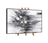 YS-Art Dipinto Acrilico Astratto in Bianco e Nero su Tela con Cornice Danza di Schizzi Quadro da Parete Dipinto a Mano Soggiorno Arredamento Moderno per la casa Vere opere d'Arte 140x100 cm