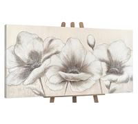 YS-Art Pittura acrilica su tela dipinta a mano Fiori II beige Arte murale arte astratta moderna Immagini Grandi fiori beige 140x70 cm