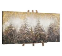 YS-Art Quadri acrilici su tela pronti da appendere Mattina nella foresta arte astratta moderna dipinta a mano foresta paesaggio 140x70 cm