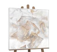 YS-Art Quadro Astratto Bianco e Beige con Texture Materiche, Arte Moderna Elegante Dipinta a Mano 90x90 cm