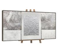 YS-Art Quadro Astratto Bianco e Grigio con Texture Geometriche, Arte Moderna Minimalista Dipinta a Mano 140x70 cm