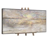 YS-Art Quadro Dipinto a Mano Originale - Paesaggio Marino Astratto Beige
