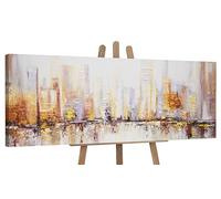 YS-Art Quadro Dipinto a Mano - Skyline della Città Astratto, Acrilico