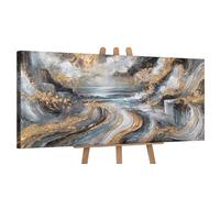 YS-Art Quadro in acrilico astratto con oro su tela dipinto a mano decorazione moderna per ufficio vera arte per soggiorno decorazione per la casa 115 x 50 cm