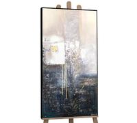 YS-Art Soggiorno arte astratta moderna Frammento Quadro dipinto a mano su tela Dipinta a mano Arte murale in grigio e oro con cornice 200x100 cm
