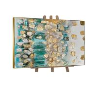 YS Quadro con cornice realizzato a mano Ritmo dell'infinito Pittura acrilica su tela сolore turchese brillante con macchie dorate Arte murale 120x80 cm