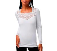 YSABEL MORA T-Shirt Termica in Pizzo Avorio a Maniche Lunghe