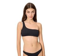 YSABEL MORA. Top Bikini Asimmetrico Testurizzato Nero Coppa B. Reggiseno Monospalla Senza Ferretto con Imbottitura Estraibile. Collezione Strawberry.