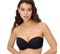 YSABEL MORA. Top Bikini Push-Up Testurizzato Nero Coppa C. Bandeau con Imbottitura E Ferretto. Spalline Removibili E Annodabili al Collo Collezione Strawberry.