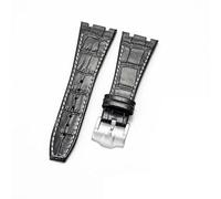 YSABVCP Adatto for Audemars Piguet 15400 Adatto for Royal Oak Series Cinturino for orologio in pelle di vitello Bracciale in pelle da uomo Interfaccia concava 26 mm(Black White-ST-K13)