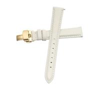 YSABVCP Cinturino for orologio da donna in pelle Fit For chiusura a farfalla, semplice, senza grana, bianco, 12, 13, 14, 15, 16, 17 mm, da donna(White-Gold-B1,15mm)