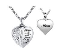 YSAHan Collana con urna per cremazione a forma di cuore con ali d'angelo, per ceneri, con ciondolo a forma di fiore e ricordi, gioielli incisi Always On My Mind Forever in My Heart, Base