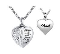YSAHan Collana con urna per cremazione a forma di cuore con ali d'angelo, per ceneri, con ciondolo a forma di fiore e ricordi, gioielli incisi Always On My Mind Forever in My Heart, Base