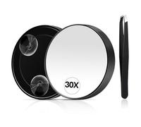 YSAOAKA 30X Specchio Ingranditore Nero, piccolo specchio ingranditore con ventose e pinze, Kit Compatto per Sopracciglia 3.5 Pollici per Viaggi, Truccarsi, Regalo per Donna