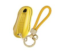 Ysbxitu Custodia per chiave senza chiave con portachiavi, compatibile con Porsche Cayenne Panamera 911 971 9YA Macan Boxster Carrera Taycan Car Smart Cordino Giallo