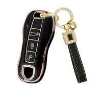 Ysbxitu Custodia portachiavi per chiave auto, adatta per Porsche Cayenne Panamera 911 971 9YA Macan Boxster Carrera Taycan cover cover telecomando cover idea regalo, Nero , Schwarz