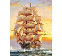 YSCOLOR Diamond Painting 5D Diamante Ricamo Nave A Vela Paesaggio Tondo Diamante Fatto A Mano Pittura Paesaggio Ricamo Cucito Punto Croce Decorazioni per La Casa 30X40Cm