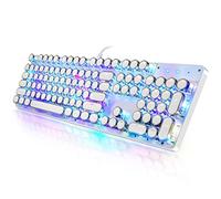 YSCP Tastiera meccanica da gioco stile macchina da scrivere, retroilluminata RGB, cablata con interruttore blu, tastiera rotonda retrò, 104 tasti (R-bianco)