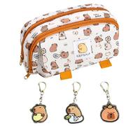YSDYY 1 astuccio Capybara, 3 ciondoli Capybara, astuccio multistrato con cerniera, astuccio per cancelleria personalizzato, grazioso astuccio per matite, borsa per la scuola, bianco, Taglia unica,