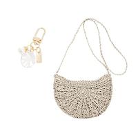 YSDYY 1 Borsa a Tracolla da Donna in Paglia con Una Spalla, Estiva, Versatile Borsetta da Vacanza Casual con Nappa Beige, 1 Pezzo di Conchiglie, da Spiaggia Accessori