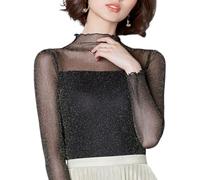YSDYY 1 Camicia con Fondo in Rete Nera, Top in Rete da Donna, Top Glitterati da Donna, Top in Rete con Paillettes da Donna, Camicie Glitterate da Donna, Top in Rete Trasparente da Donna