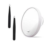 YSDYY 1 lente d'ingrandimento 10X con ventose con 2 pinzette, specchio rotondo da 13 cm, specchio portatile per trucco, rasatura, taglio sopracciglia, per uso quotidiano e in viaggio.
