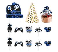 YSDYY 11 inserti a tema da gioco, 1 cappello di compleanno, inserti decorativi per torte, bandiere per gamecontroller, decorazioni per cupcake, accessori per torte, decorazioni per torte