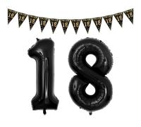 YSDYY 2 Pezzi di Palloncini Digitali E 1 Pezzo di Stendardo, Festa del 18 ° Compleanno, Film in Alluminio Gonfiabile, Decorazioni per Feste -Accessoires (Nero).